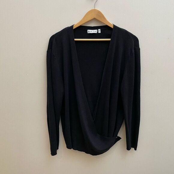 Habitat Clothes To Live In Cardigan Wrap Sweater Womens L Black Long Sleeve - Picture 1 of 12